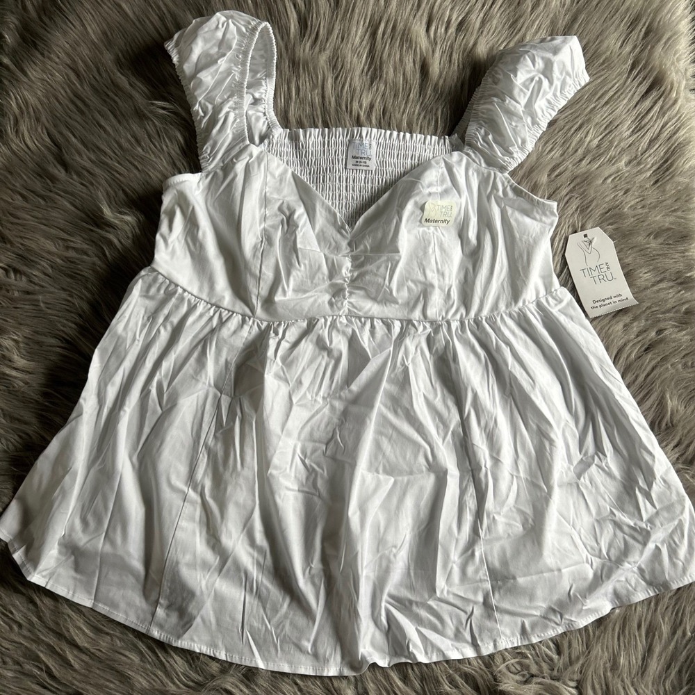 Time And Tru Maternity Short Sleeve Babydoll Shirt Womens Size Medium White Top